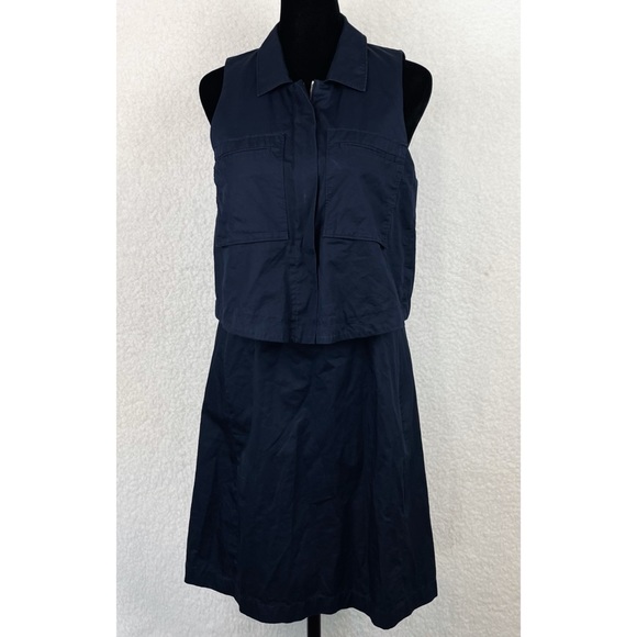 THEORY • Navy Blue Gemine Sleeveless Tiered A-Line Mini Dress - Picture 2 of 16